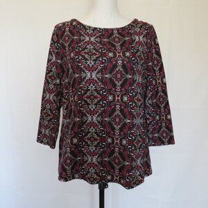 Charter Club ¾” Long Sleeves Intricate Pattern Women’s Knit Top M